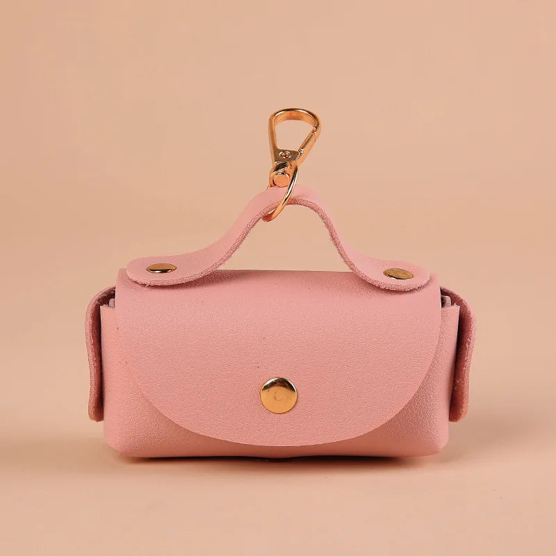 Distributeur portable de sacs à déjections canines avec clip en cuir