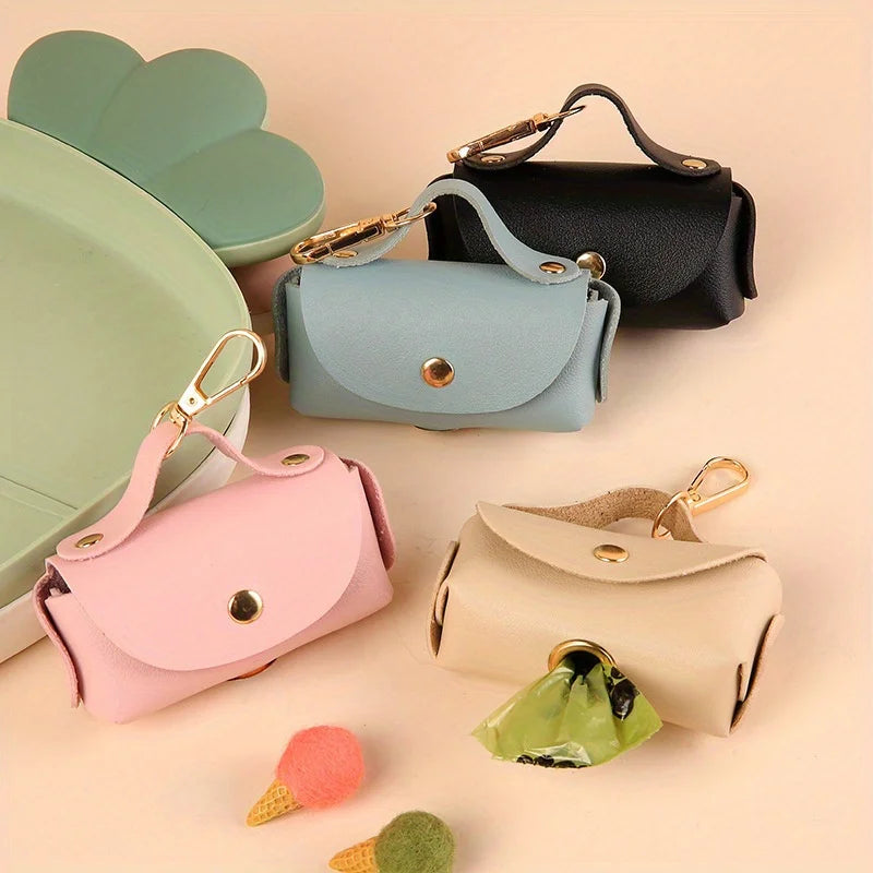 Distributeur portable de sacs à déjections canines avec clip en cuir